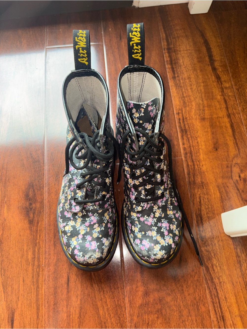 Vintage Dr. Martens Black Floral Lace-Up Combat Boots